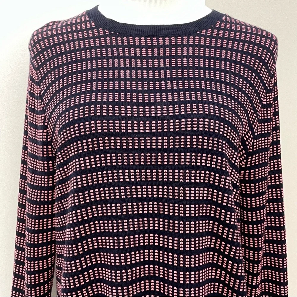 J. Crew Textured Crewneck Knit Sweater Navy & Pink 3/4 Length Sleeve Size XL